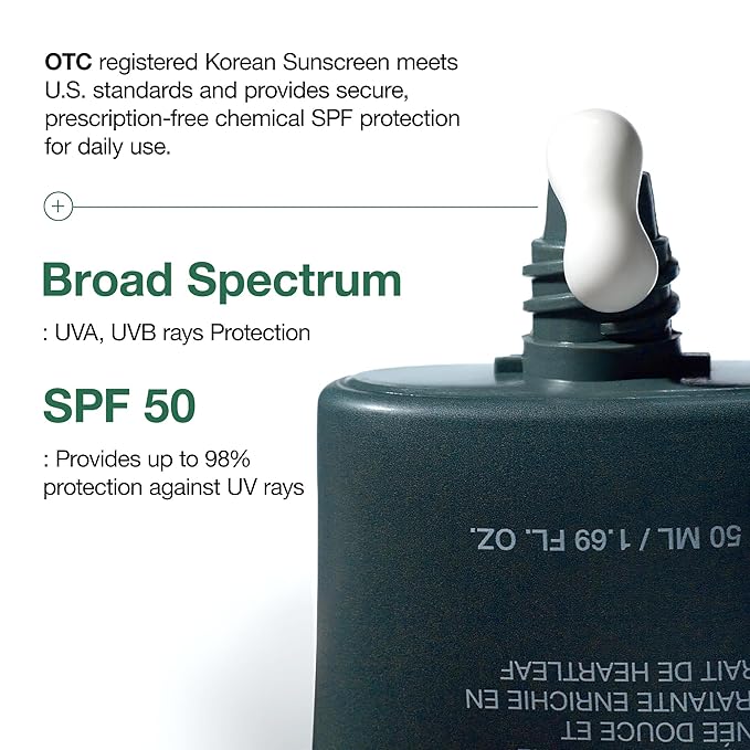 Anua Heartleaf Silky Moisture Sun Cream - Mild Sunscreen, Broad Spectrum SPF 50+ with Moisturizing Formula, Lightweight with Natural finish