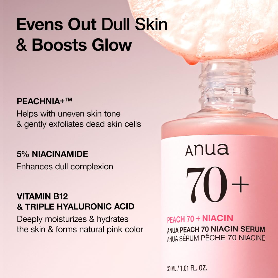 Anua Peach 70 Niacinamide Serum - brightening hydrating face serum