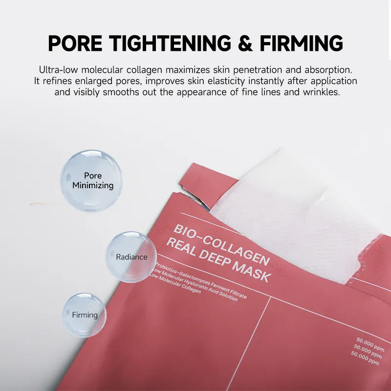 Bio-Collagen Real Deep Mask -  Hydrating Overnight Hydrogel Mask, Pore Minimizing, Elasticity & Plumping Improvement - ( A set of 5 Masks )