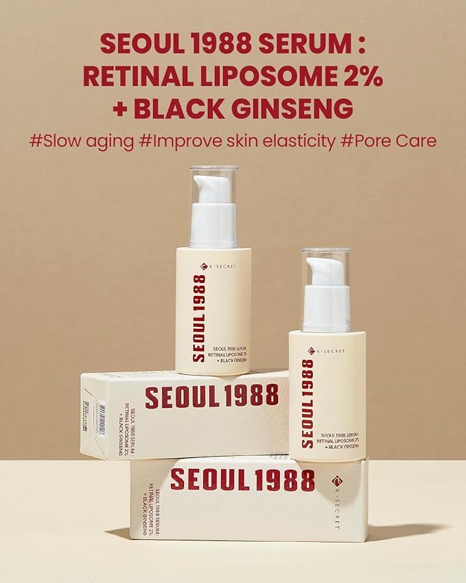KSECRET SEOUL 1988 Serum : Retinal Liposome 2% + Black Gingeng (58% Black Gingeng Extract with Retinal, Bakuchiol, Vitamin C & 3 Peptides ) for Wrinkle Care - anti-aging, skin elasticity, pigmentation, fine lines and uneven skin tone & texture
