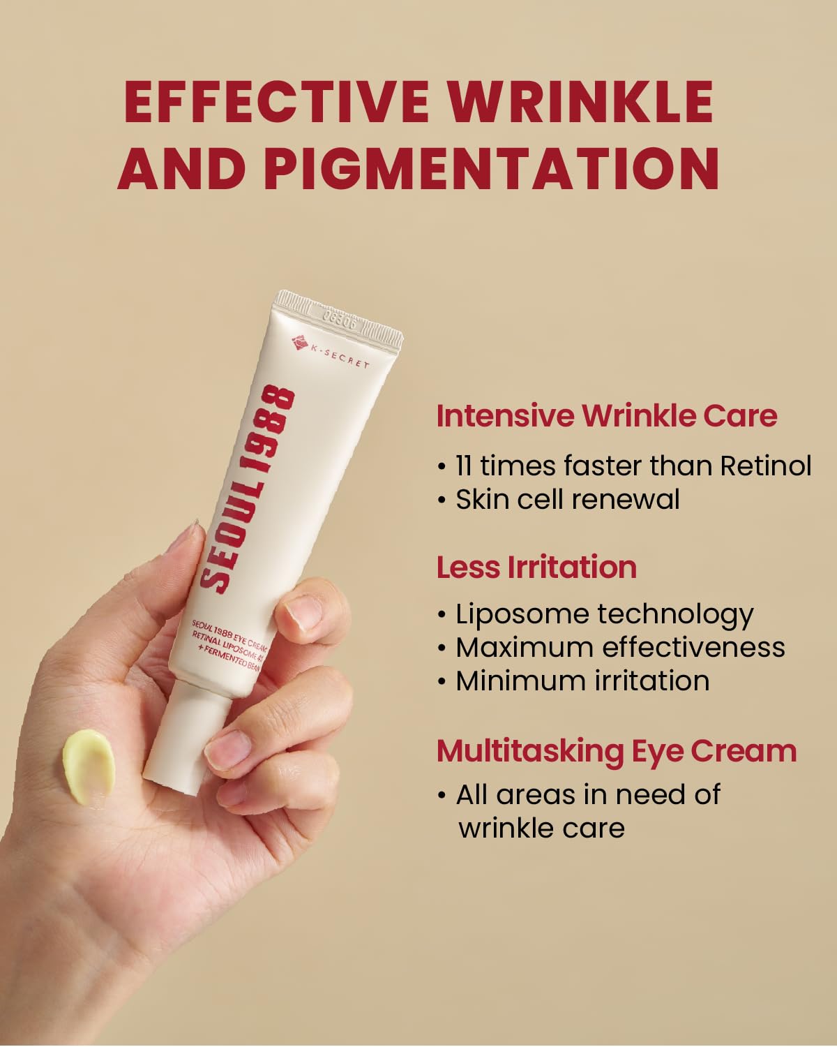 KSECRET SEOUL 1988 Eye Cream : Retinal Liposome 4% + Fermented Bean for Wrinkle Care - anti-aging, skin elasticity, pigmentation, fine lines and uneven skin tone & texture