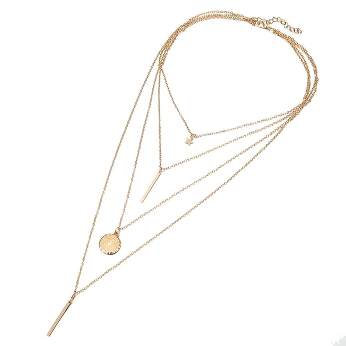 Gold/Silver Plated Multi Layered Fashion Pendant Necklace for Women and Girls